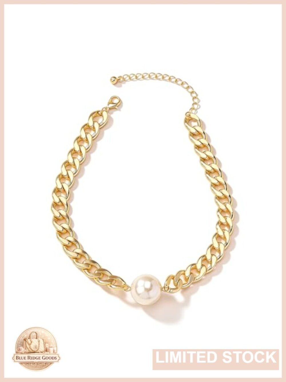 14K Gold Plated Chunky Cuban Link Choker Necklace with Pearl Pendant
